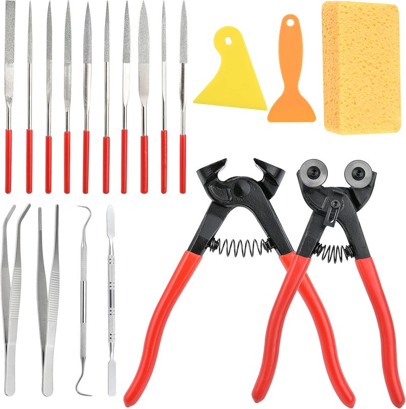 Worldity 19 Pcs Mosaic Tools Kit, Heavy Duty Glass Mosaic Cut Nippers and Tile Nippers, Professional Stained Glass Cutter Tool for Cutting Glass Mosaic, Ceramics - Image 1